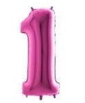 Bir Rakam Pembe Fuşya folyo rakam balon 40 inch 100 cm