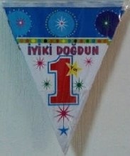 1 yaş iyiki doğdun mavi flama erkek parti malzemesi