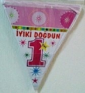1 yaş iyiki doğdun pembe flama kız parti malzemesi