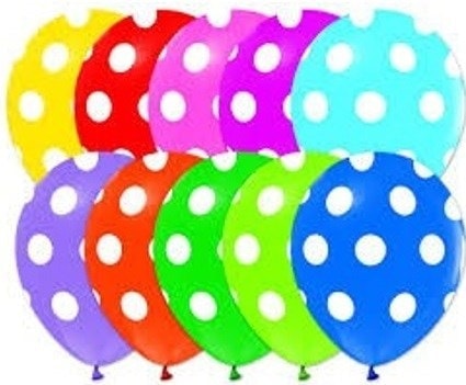 10 adet Karışık Balonlar beyaz Puantiyeli baskılı 12 inc balon