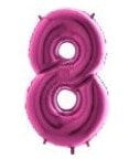 Sekiz Rakam Pembe Fuşya folyo rakam balon 40 inch 100 cm