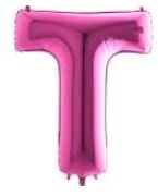 T harfi Pembe Fuşya folyo harf balon 40 inch 100 cm