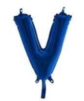 V harfi Mavi Folyo balon süper kalite 14 inc 38 cm