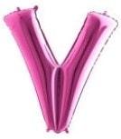 V harfi Pembe Fuşya folyo harf balon 40 inch 100 cm