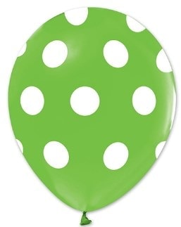 Yeşil zemine beyaz Puantiyeli baskılı 12 inc balon